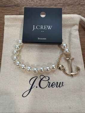 J. Crew Cream Pearl Bracelet with Gold Anchor ⚓️ Charm